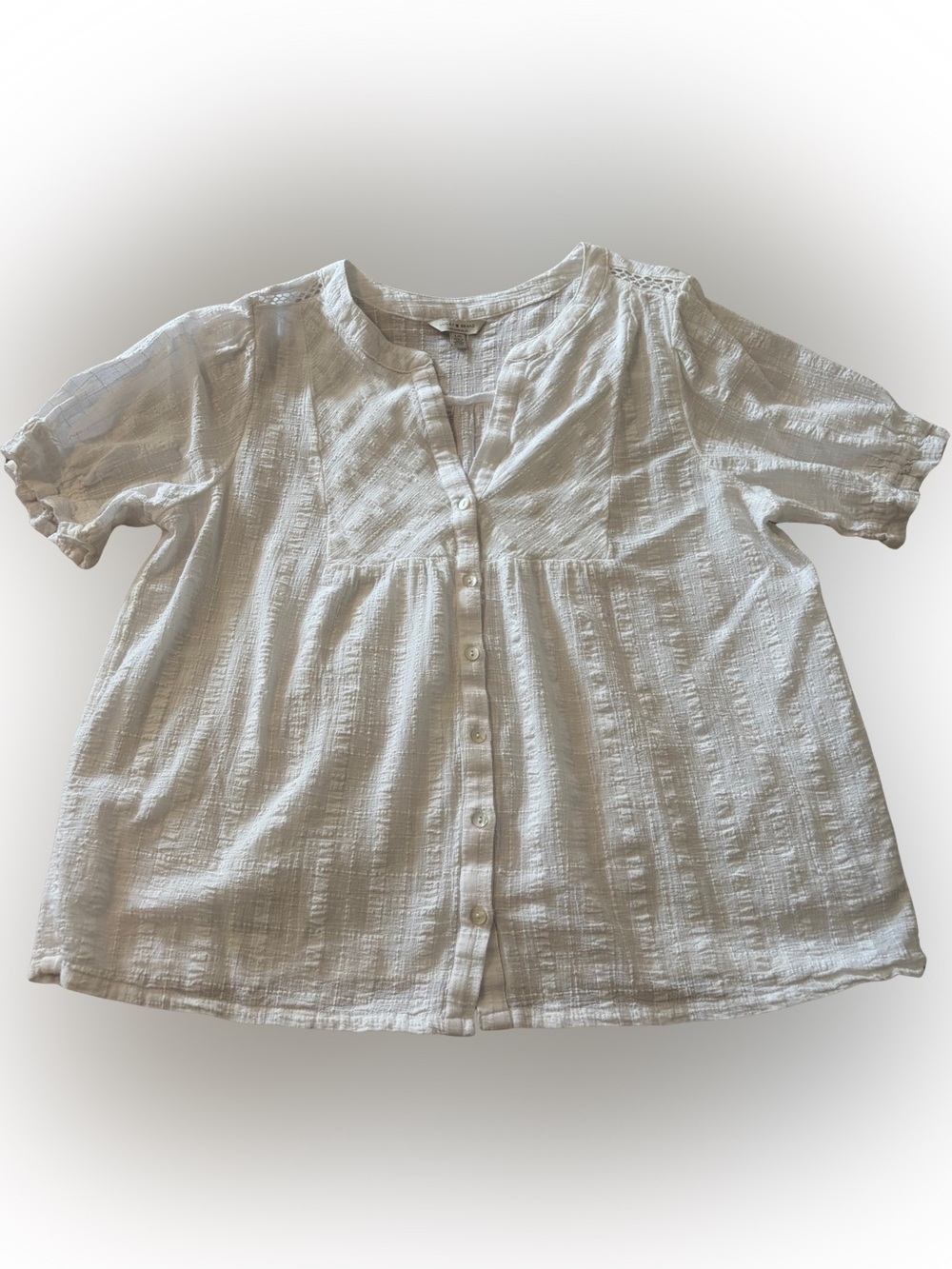 LUCKY BRAND Lightweight White Button-Front Women's Top - 100% Cotton - Large